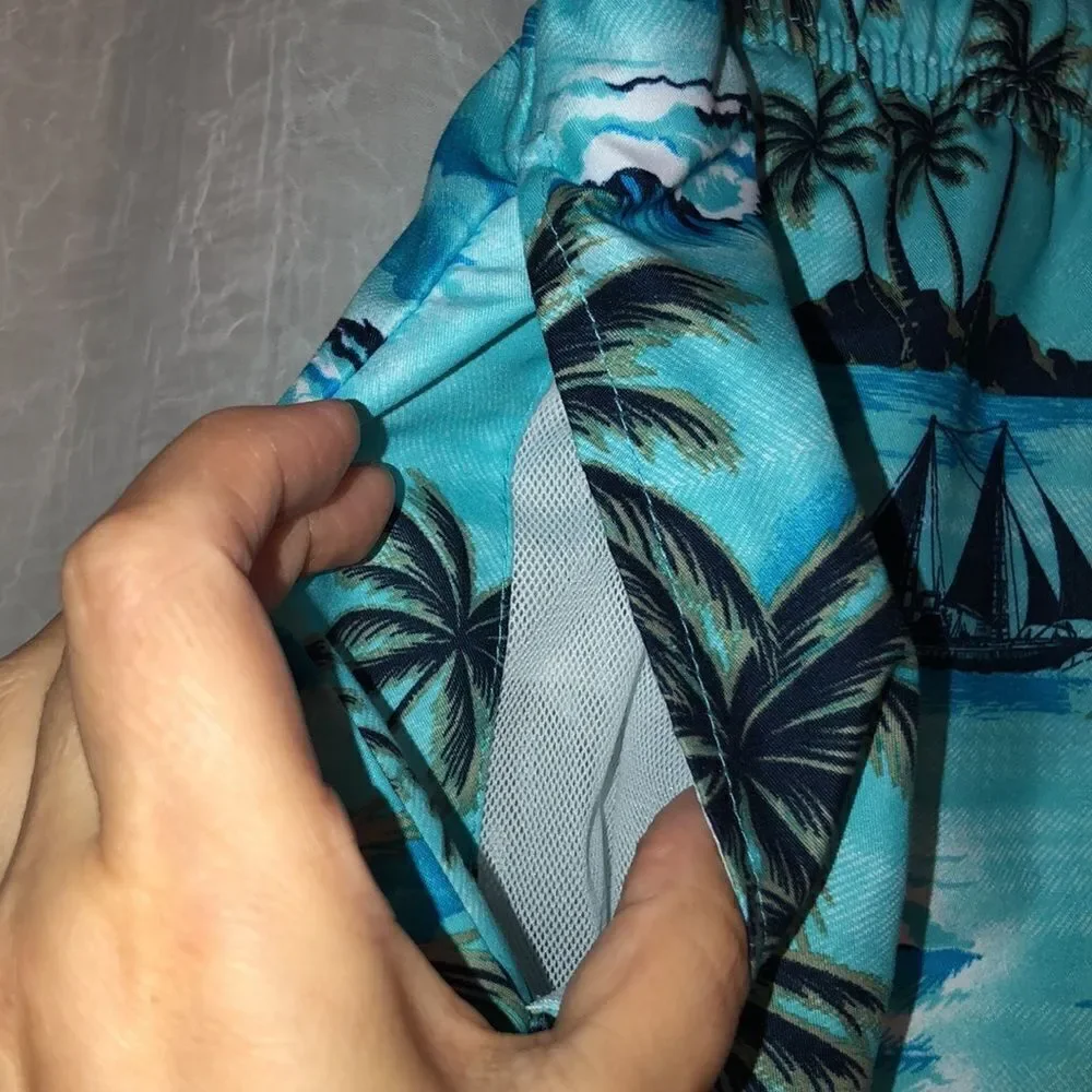 George L Tropical Teal Navy Swim Trunks
